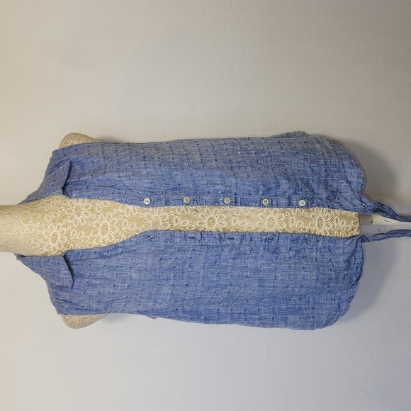 Talbots Women's Blue Chambray 100% Linen Button Down Tie Front Top Size SP - Picture 2 of 14